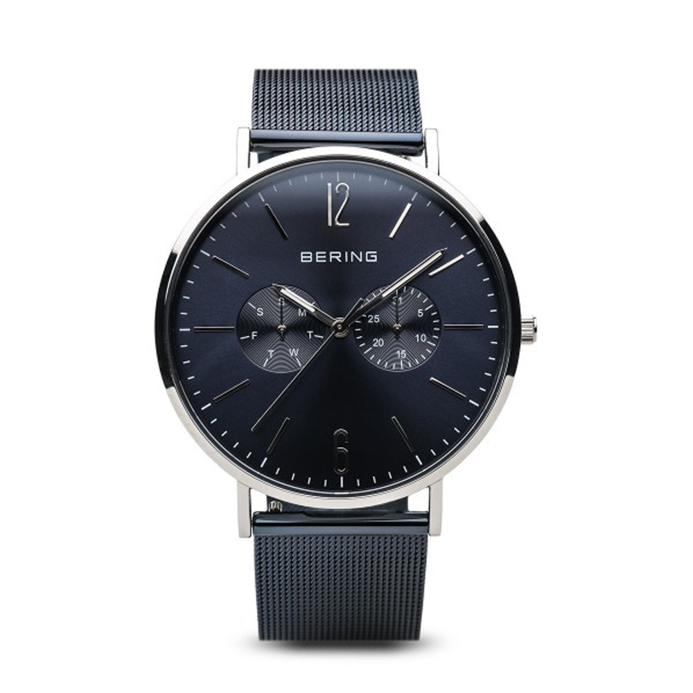 Bering Time Classic Polished Silver Steel Case & Blue Dial Men's